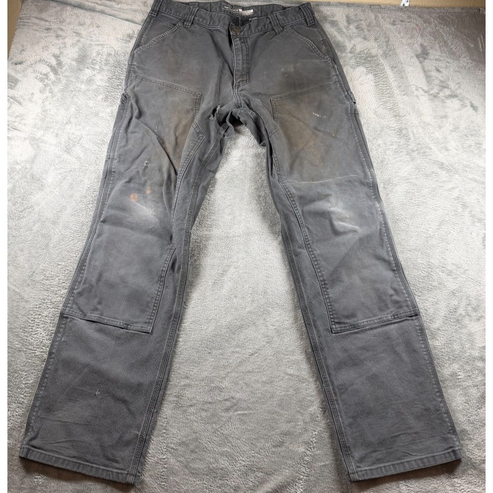 Carhartt Double Knee Work Pants Mens 35x32 Gray Carpenter Dungaree Distressed
